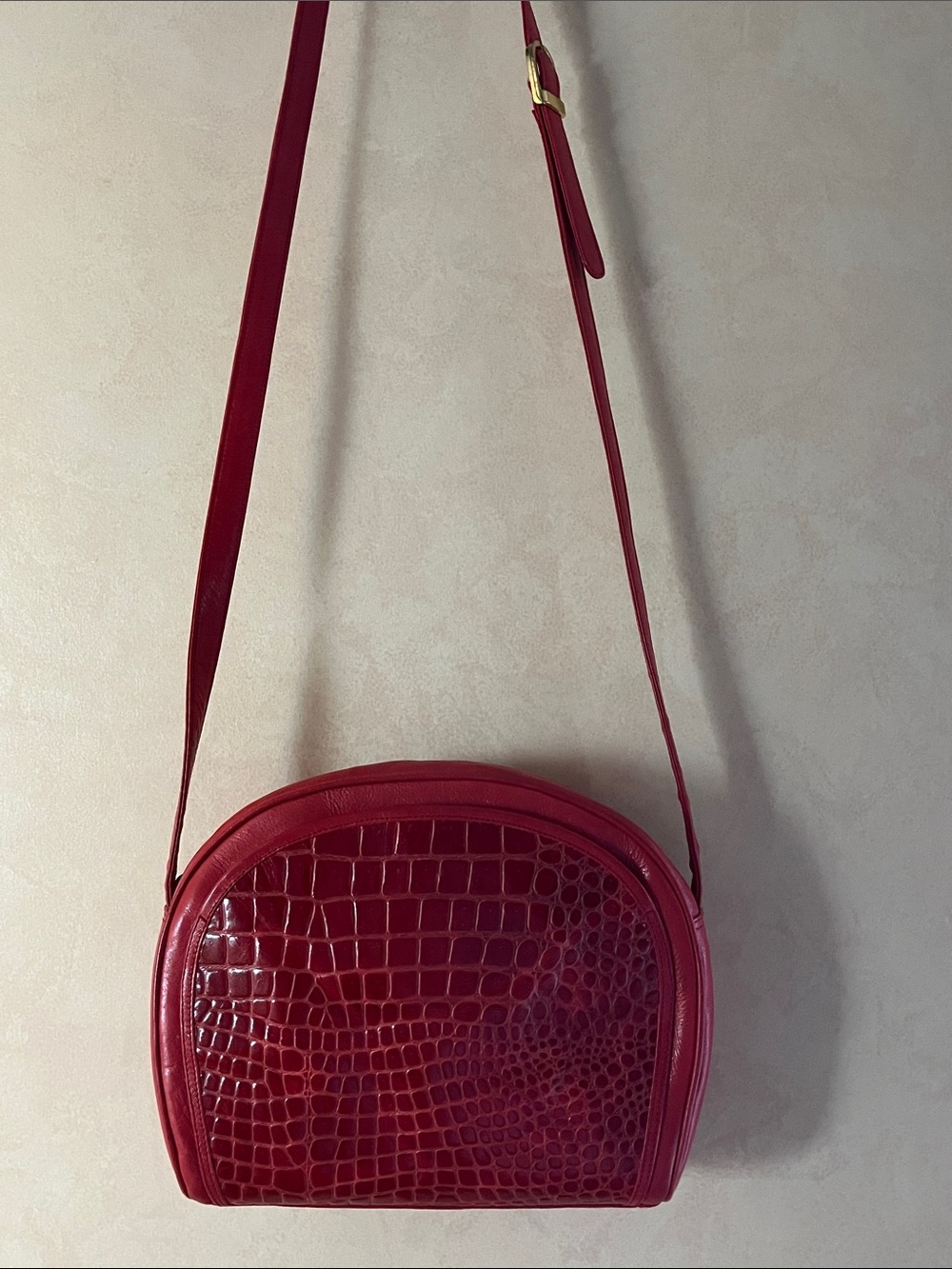 Genuine Leather Red Smooth and Croco Embossed Crossbody Bag